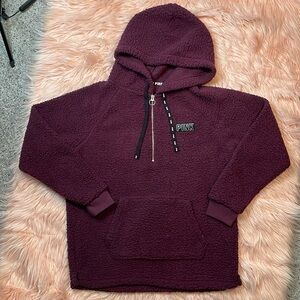 PINK Victoria’s Secret Purple Sherpa Quarter Zip Hoodie Size‎ Small